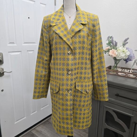 CAbi Jackets & Blazers - Cabi Regency Yellow Gray Houndstooth Coat Jacket Sz L Tailored Academia Workwear